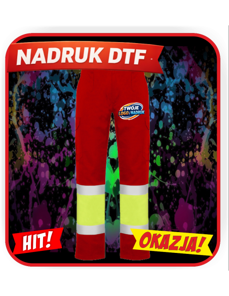 Spodnie odblaskowe odzież reklamowa DTF logo trwały nadruk pełny kolor