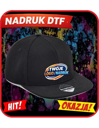 Czapka z płaskim daszkiem odzież reklamowa DTF logo trwały nadruk pełny kolor