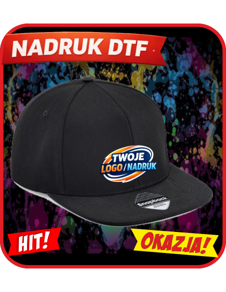 Czapka z płaskim daszkiem odzież reklamowa DTF logo trwały nadruk pełny kolor