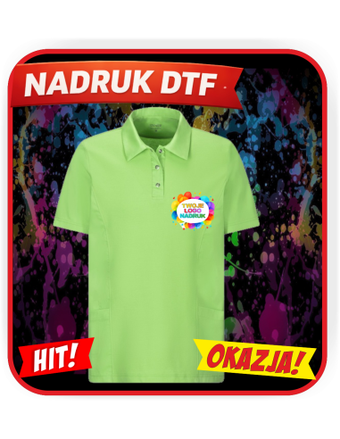 Polo-Tunika odzież reklamowa DTF logo trwały nadruk pełny kolor