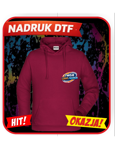 Bluza z kapturem odzież reklamowa DTF logo trwały nadruk pełny kolor