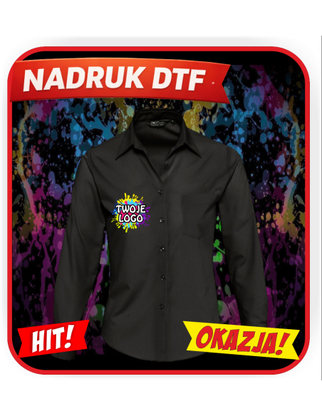Bluzka koszulowa odzież reklamowa DTF logo trwały nadruk pełny kolor