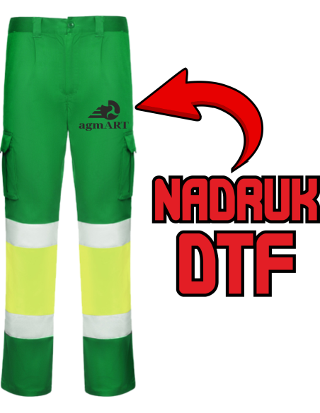 Spodnie z wieloma kieszeniami ODZIEŻ REKLAMOWA NADRUK DTF Logo grafika 20sztuk