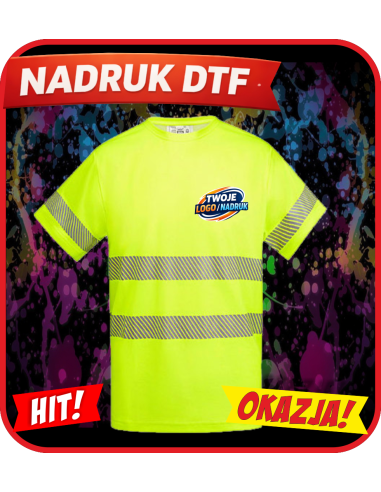 Odblaskowa koszulka odzież reklamowa DTF logo trwały nadruk pełny kolor