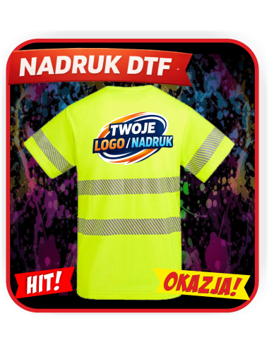 Odblaskowa koszulka odzież reklamowa DTF logo trwały nadruk pełny kolor