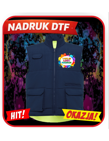 Bezrękawnik kamizelka odzież reklamowa DTF logo trwały nadruk pełny kolor