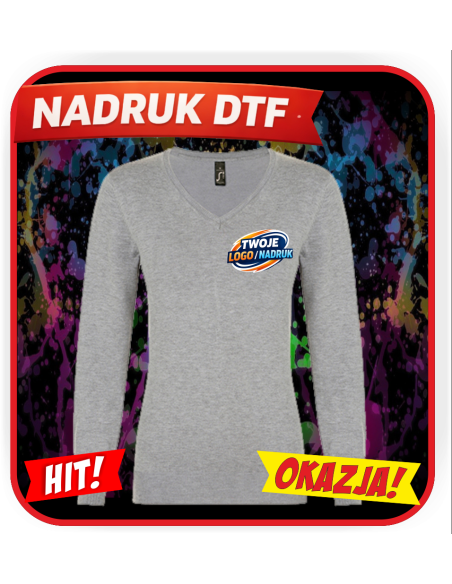 Sweter damski odzież reklamowa DTF logo trwały nadruk pełny kolor