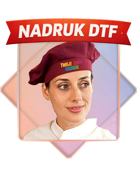 Beret kucharski odzież reklamowa DTF logo trwały nadruk pełny kolor
