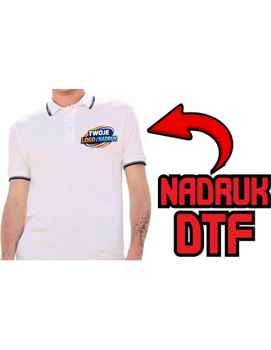 Koszulka Polówka odzież reklamowa DTF logo trwały nadruk pełny kolor