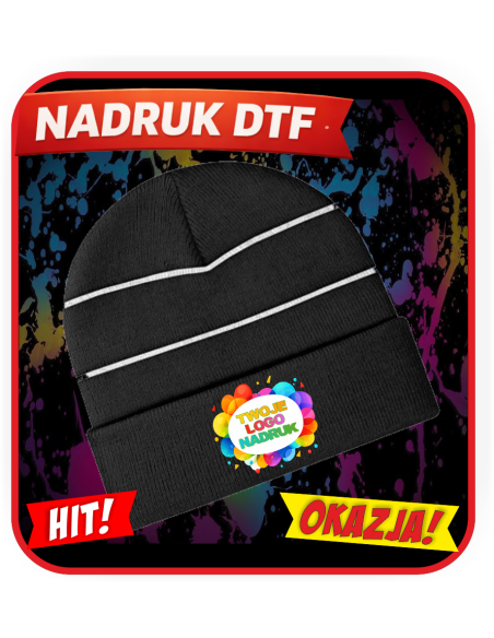 Czapka zimowa odblaskowa odzież reklamowa DTF logo trwały nadruk pełny kolor