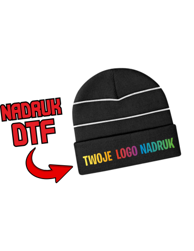 Czapka zimowa odblaskowa ODZIEŻ REKLAMOWA NADRUK DTF Logo grafika 20sztuk