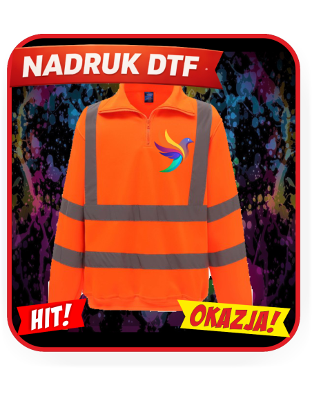 Bluza na zamkek 1/4 odblaskowa odzież reklamowa DTF logo trwały nadruk pełny kolor