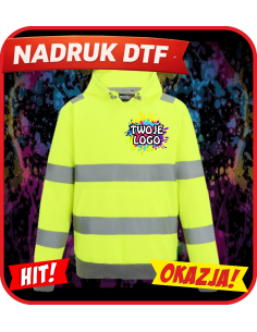 Bluza z kapturem odblaskowa odzież reklamowa DTF logo trwały nadruk pełny kolor