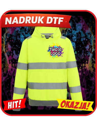 Bluza z kapturem odblaskowa odzież reklamowa DTF logo trwały nadruk pełny kolor