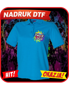 Damska koszulka polo odzież reklamowa DTF logo trwały nadruk pełny kolor