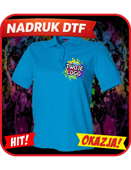 Damska koszulka polo odzież reklamowa DTF logo trwały nadruk pełny kolor