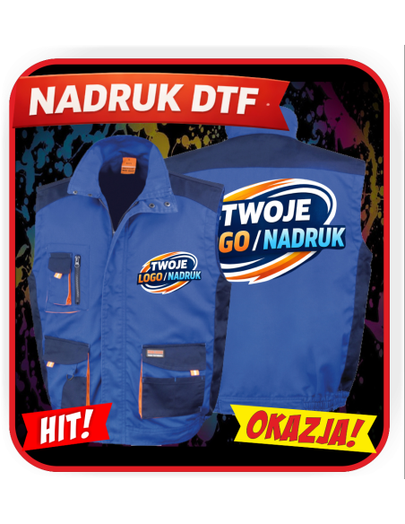 Kamizelka robocza odzież reklamowa DTF logo trwały nadruk pełny kolor