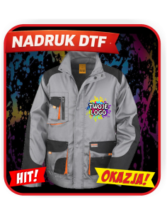 Lekka kurtka robocza odzież reklamowa DTF logo trwały nadruk pełny kolor
