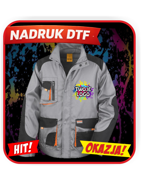 Lekka kurtka robocza odzież reklamowa DTF logo trwały nadruk pełny kolor