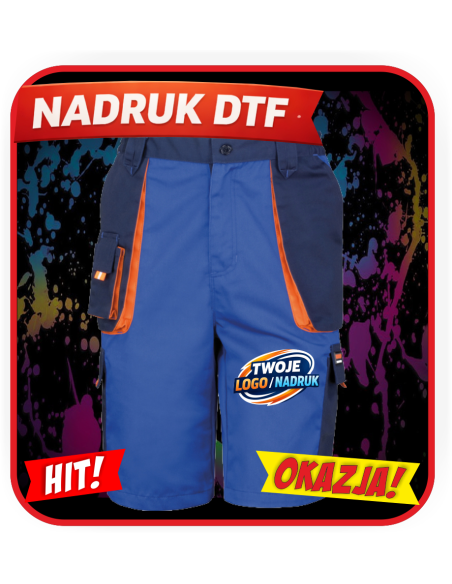 Lekkie spodenki robocze odzież reklamowa DTF logo trwały nadruk pełny kolor