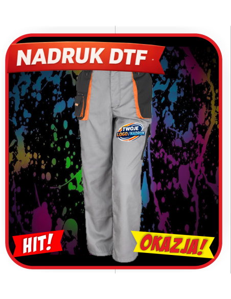 Spodnie lekkie robocze odzież reklamowa DTF logo trwały nadruk pełny kolor