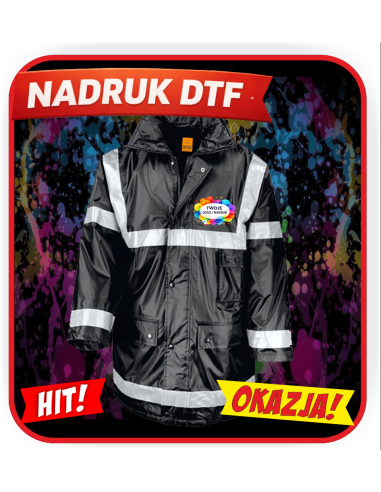 Płaszcz wodoodporny odzież reklamowa DTF logo trwały nadruk pełny kolor