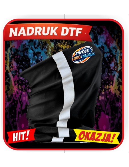 Komin odblaskowy odzież reklamowa DTF logo trwały nadruk pełny kolor