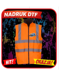 Kamizelka odblaskowa odzież reklamowa DTF logo trwały nadruk pełny kolor