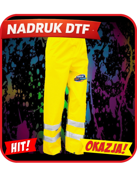 Spodnie ochronne odzież reklamowa DTF logo trwały nadruk pełny kolor
