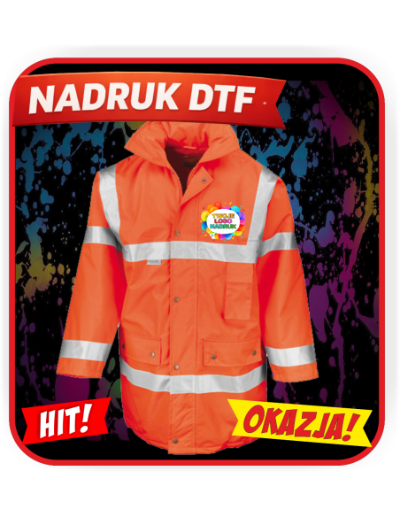 Kurtka ochronna odzież reklamowa DTF logo trwały nadruk pełny kolor