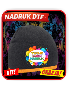 Czapka zimowa dwukolorowa odzież reklamowa DTF logo trwały nadruk pełny kolor