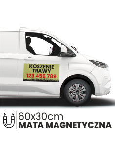 naklejka magnetyczna KOSZENIE TRAWY magnes na samochód 60x30cm TWÓJ NUMER