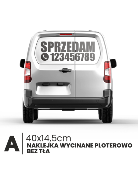 naklejka napis na samochód SPRZEDAM + NUMER TELEFONU duża 40cm