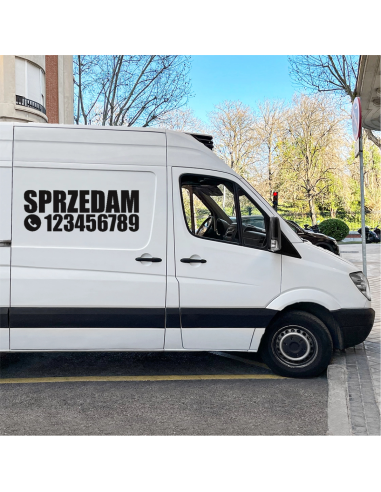 naklejka napis na samochód SPRZEDAM + NUMER TELEFONU duża 40cm