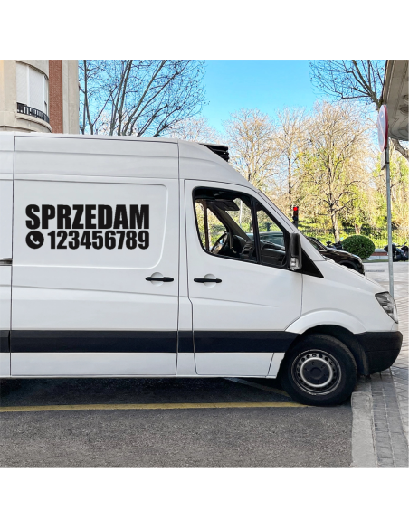 naklejka napis na samochód SPRZEDAM + NUMER TELEFONU duża 40cm