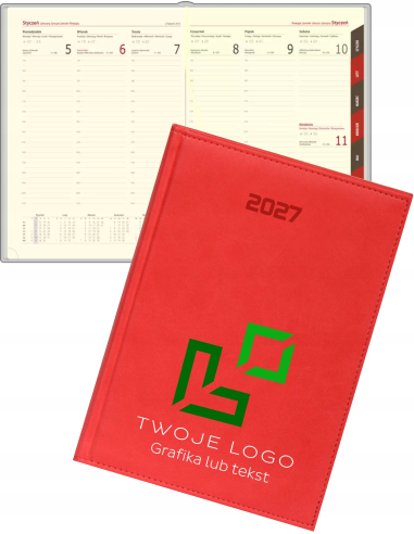 KALENDARZ A5 2027 tygodniowy z nadrukiem 50 SZT FIRMOWY książkowy LOGO