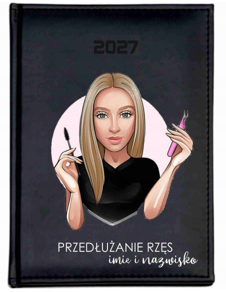 KALENDARZ A5 2027 tygodniowy z nadrukiem STYLIZACJA PRZEDŁUŻANIE RZĘS