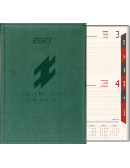 KALENDARZ A4 2027 DZIENNY książkowy grawer 50 szt FIRMOWY Z TWOIM LOGO