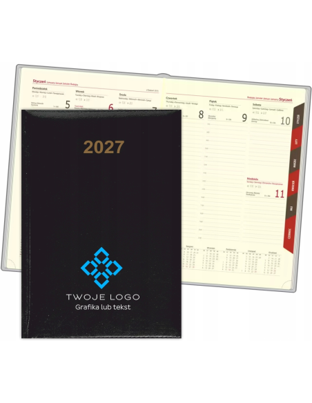 KALENDARZ A5 2027 TYGODNNIOWY z nadrukiem TWOJE LOGO 10 sztuk firmowy