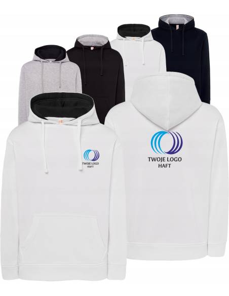 BLUZA męska z kontrastowym kapturem TWÓJ HAFT LOGO GRAFIKA firmowa 10 szt