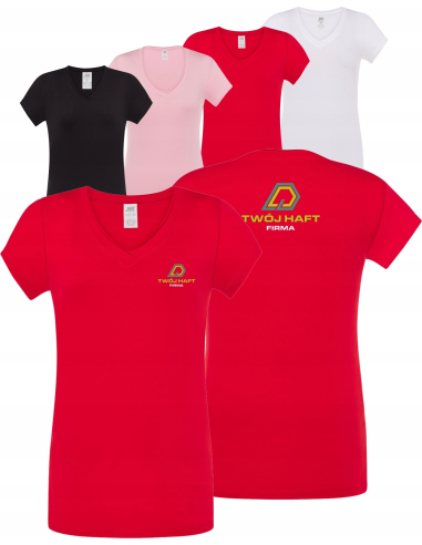 Damska koszulka V-Neck TWÓJ WŁASNY HAFT LOGO firmowa reklamowa 5 sztuk
