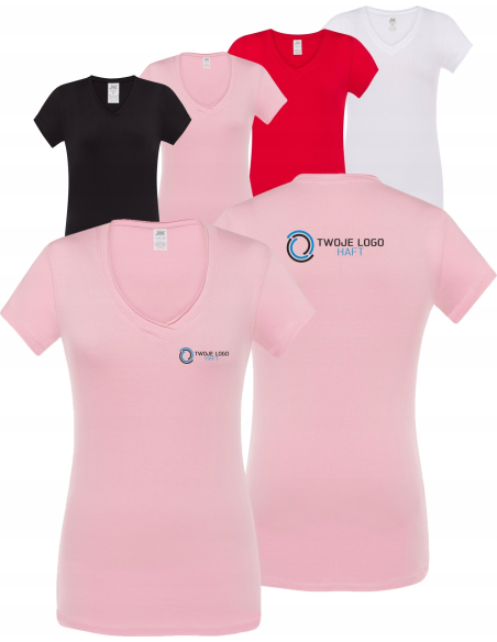 Damska koszulka V-Neck TWÓJ WŁASNY HAFT LOGO firmowa reklamowa 10 sztuk