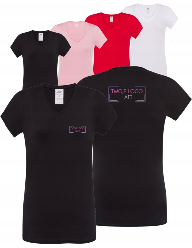 Damska koszulka V-Neck TWÓJ WŁASNY HAFT LOGO firmowa reklamowa 20 sztuk