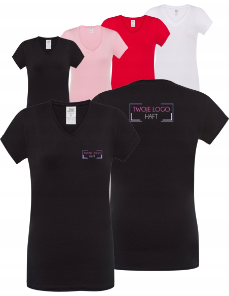 Damska koszulka V-Neck TWÓJ WŁASNY HAFT LOGO firmowa reklamowa 20 sztuk