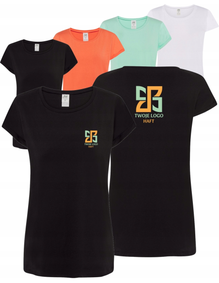 Damska koszulka T-shirt TWÓJ WŁASNY HAFT LOGO firmowa reklamowa 20 szt