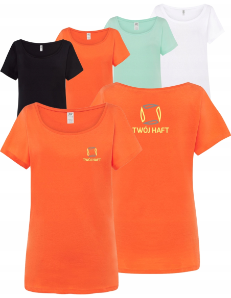 T-shirt damski koszulka TWÓJ WŁASNY HAFT LOGO firmowa reklamowa 5 sztuk