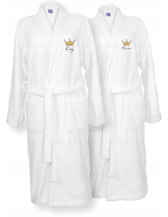 SZLAFROKI BIAŁE Z HAFTEM 2 szt unisex PREZENT na ślub wesele personalizacja