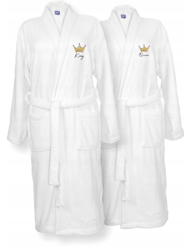 SZLAFROKI BIAŁE Z HAFTEM 2 szt unisex PREZENT na ślub wesele personalizacja