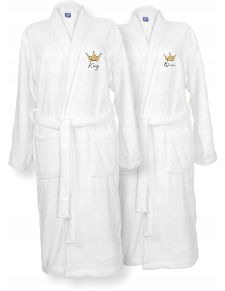 SZLAFROKI BIAŁE Z HAFTEM 2 szt unisex PREZENT na ślub wesele personalizacja