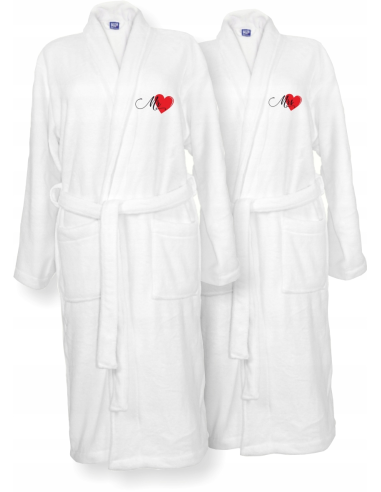 SZLAFROKI BIAŁE Z HAFTEM 2 szt unisex PREZENT na walentynki personalizacja